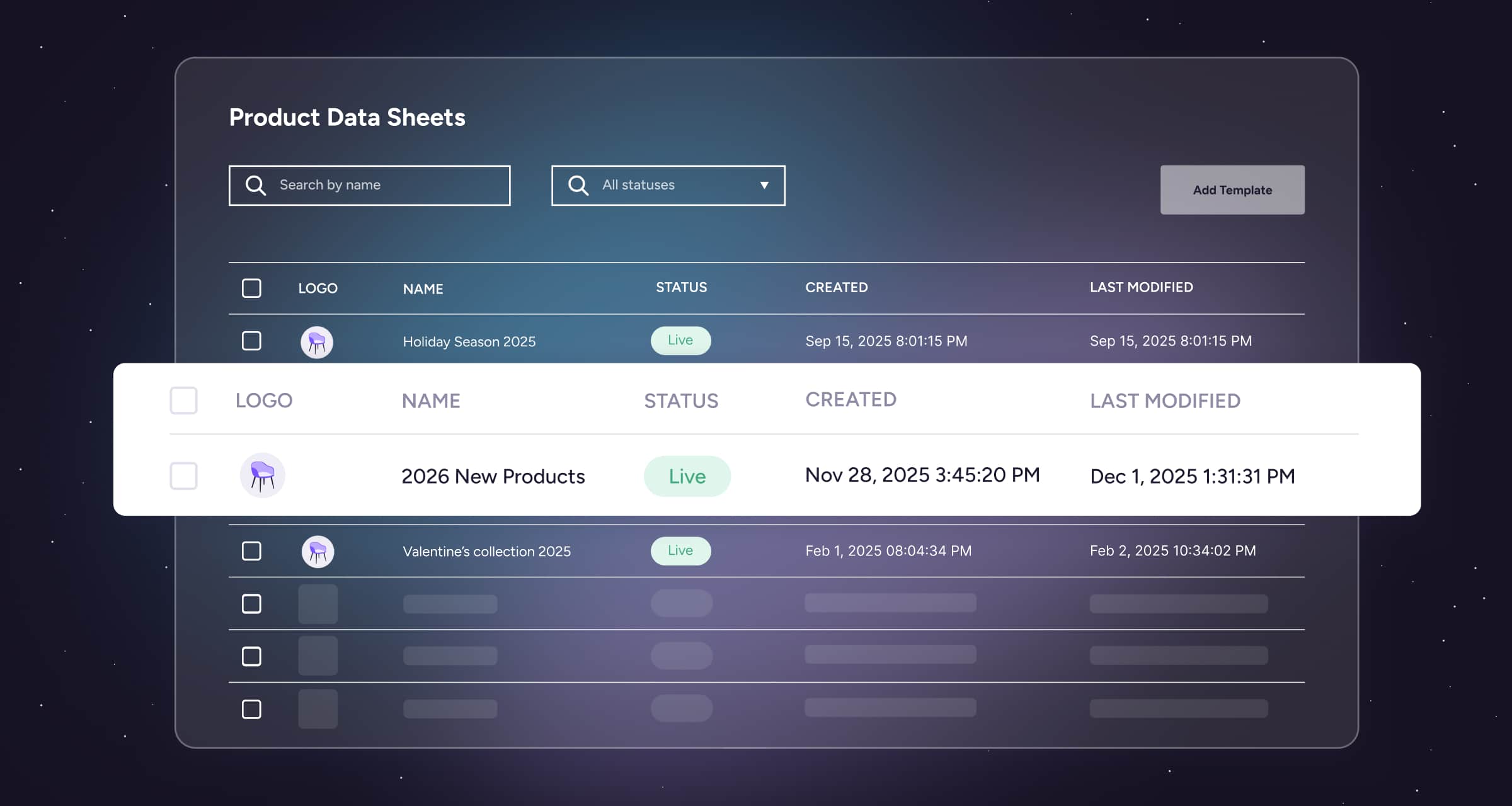 Plytix PIM interface showing Data Sheets Templates.