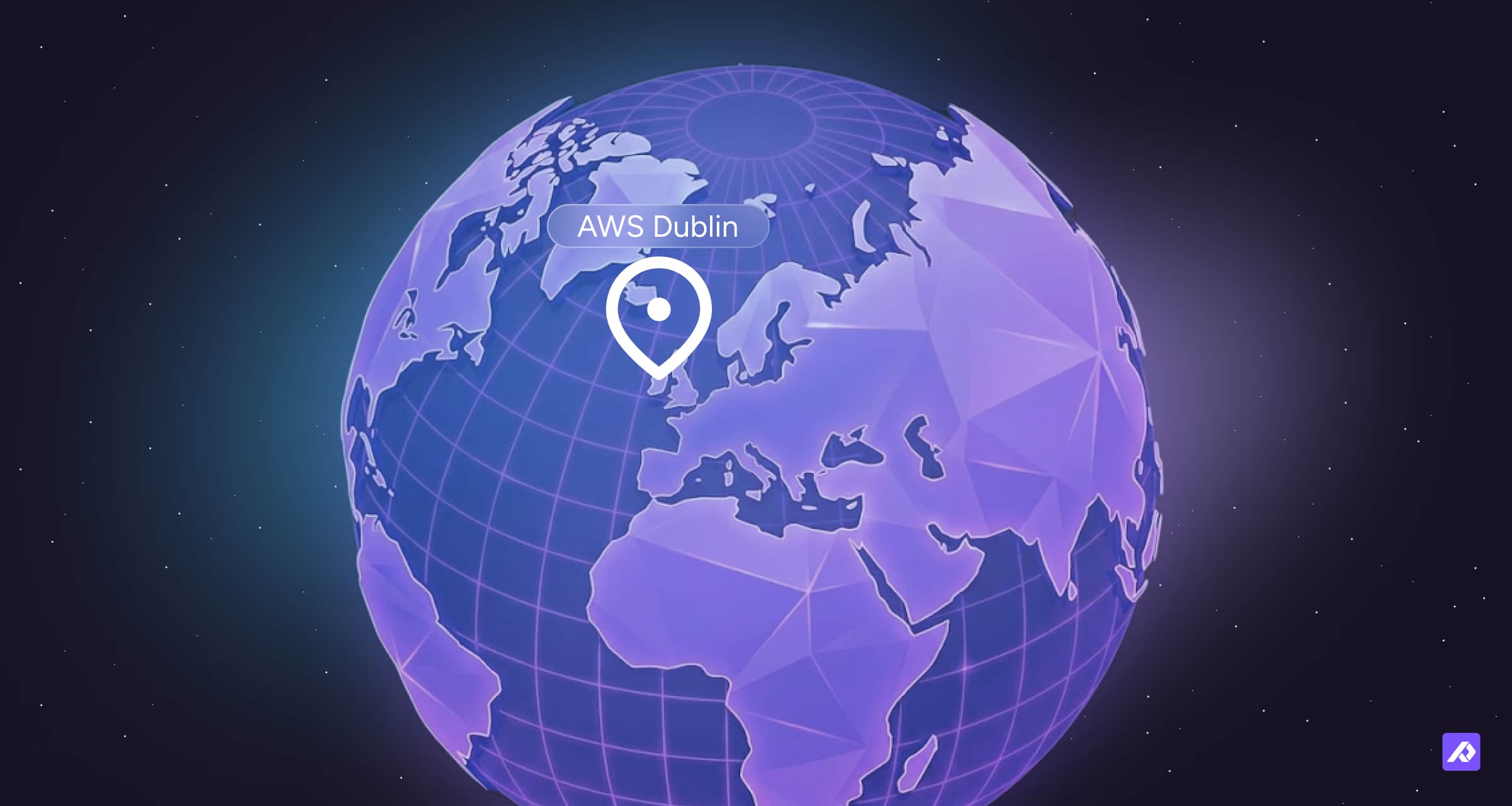 Illustration showing a globe with a pin on Dublin with the tag "AWS Dublin".